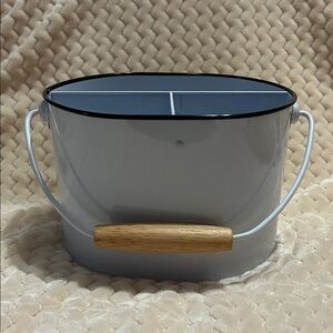 White Enamel Metal Storage Caddy with Wooden Handle